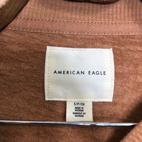 American Eagle Sweatshirt Tan Camel Crew Neck Pullover Cinch Sides Small - Picture 4 of 8